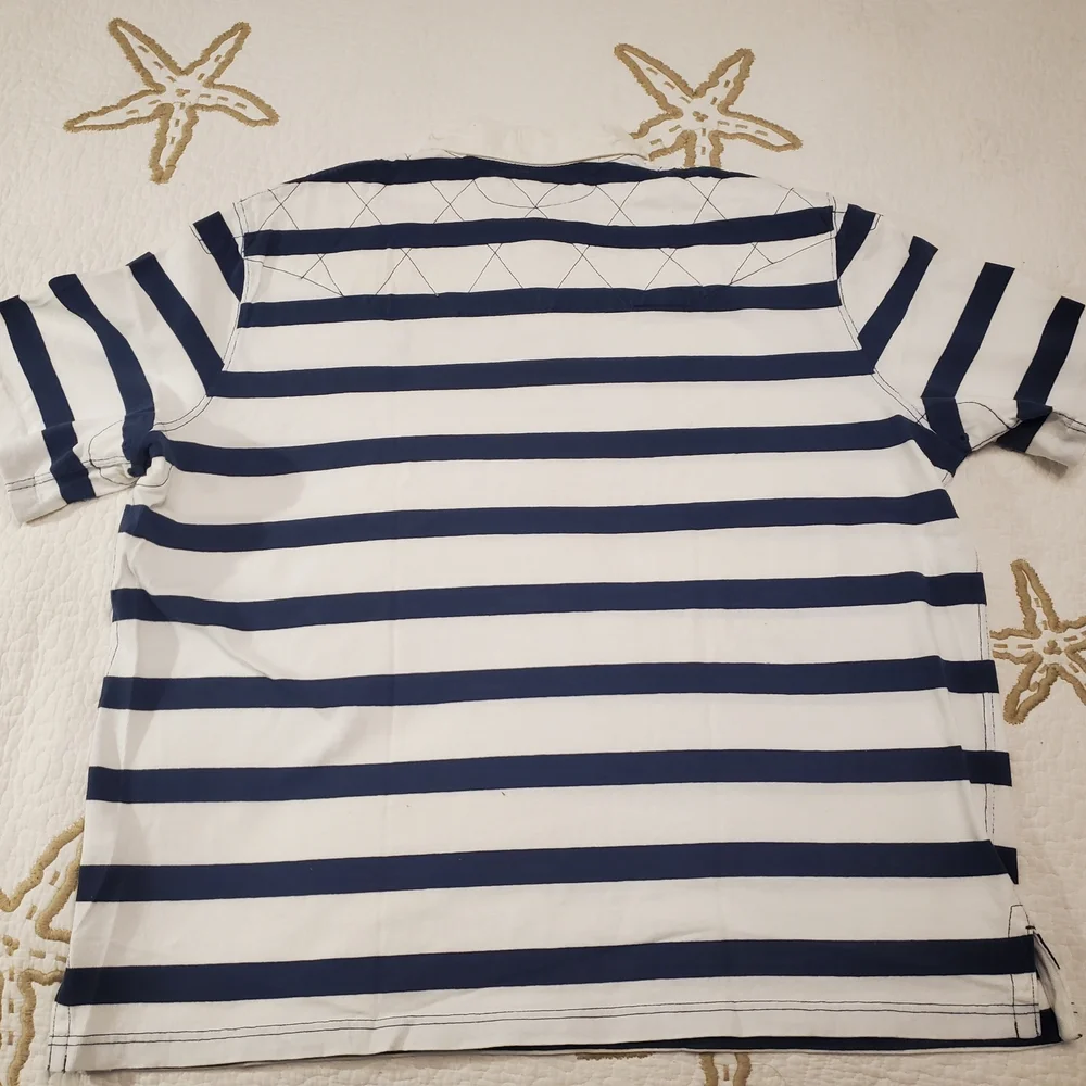 Polo Ralph Lauren Rugby Shirt Mens XL Quilted‎ Top Striped White Blue Preppy